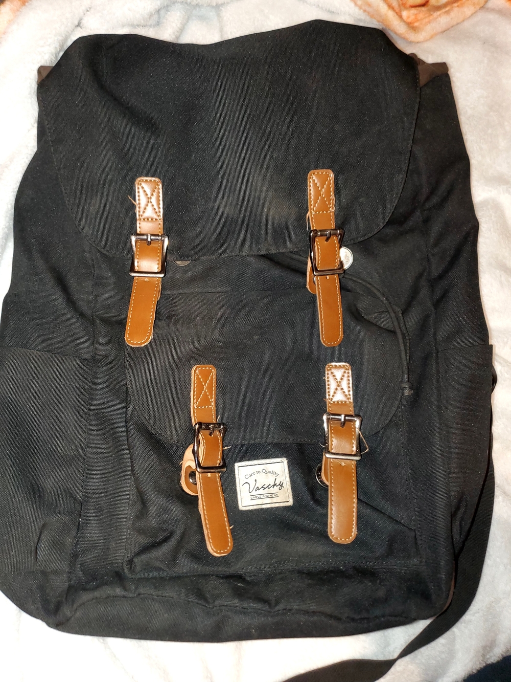 Vaschy Vintage Unisex School Backpack Black & Brown